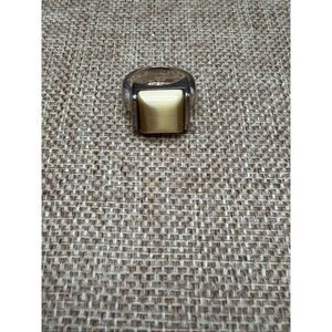 Vintage Sterling Silver Statement Ring – Square Cream Cabochon – Size 6